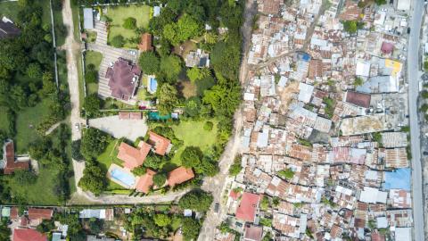 Arial view of Dar es Salaam, Tanzania, depicting spatial inequality