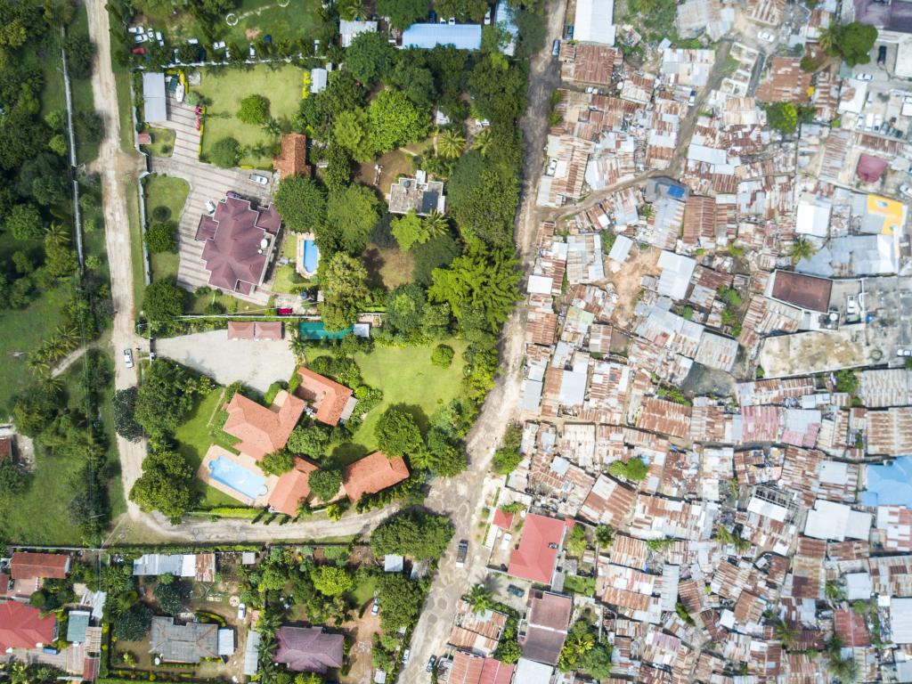 Arial view of Dar es Salaam, Tanzania, depicting spatial inequality