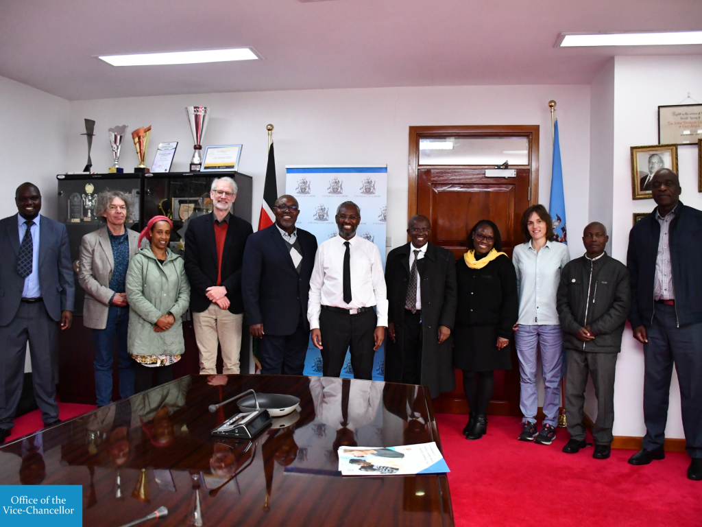 Photo of CoRE IPD leaders and researchers with the University of Nairobi vice chancellor, 18 July 2024