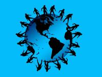 Illustration of the globe with a chain of people circling around it